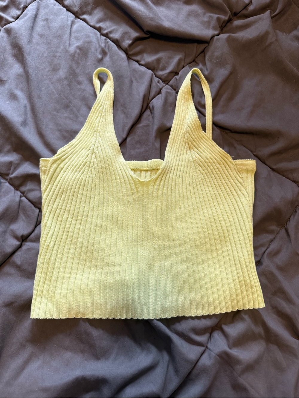 SHEIN Ribbed V-Neck Crop Tank in Lemon Yellow